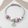 Silver bracelet with heart and pink swan charms Steel